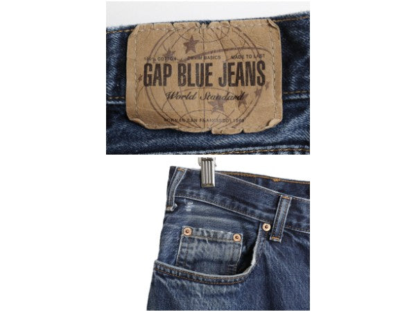 00s USA製 オールド ギャップ デニム パンツ メンズ 34 32 古着 ジーンズ ジーパン ストレート ヒゲ アタリ ボタンフライ ボトムス 濃紺