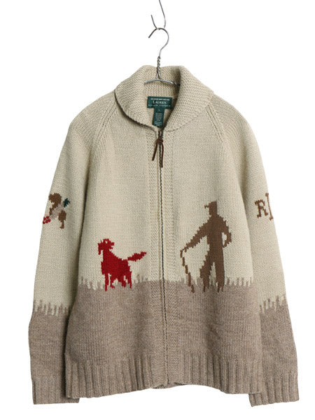 00s ローレン ラルフローレン ショールカラー カウチン レディース L オールド ポロ 絵柄 ハンドメイド ノルディック ニット カーディガン
