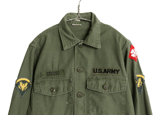 60s 米軍実物 US ARMY コットン サテン ユーティリティ シャツ M / ヴィンテージ OG107 シャツ袖 2nd ミリタリー 軍物 ワッペン フルパッチ