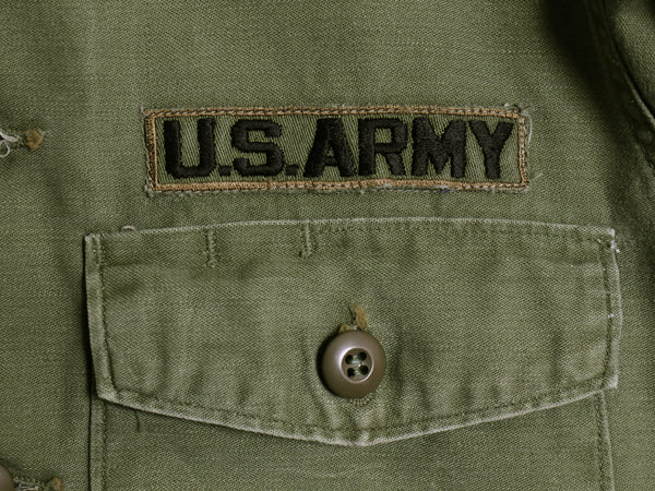 60s 米軍実物 US ARMY コットン サテン ユーティリティ シャツ M / ヴィンテージ OG107 シャツ袖 2nd ミリタリー 軍物 ワッペン フルパッチ