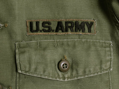 60s 米軍実物 US ARMY コットン サテン ユーティリティ シャツ M / ヴィンテージ OG107 シャツ袖 2nd ミリタリー 軍物 ワッペン フルパッチ