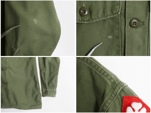 60s 米軍実物 US ARMY コットン サテン ユーティリティ シャツ M / ヴィンテージ OG107 シャツ袖 2nd ミリタリー 軍物 ワッペン フルパッチ