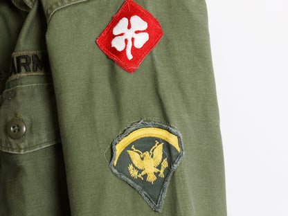60s 米軍実物 US ARMY コットン サテン ユーティリティ シャツ M / ヴィンテージ OG107 シャツ袖 2nd ミリタリー 軍物 ワッペン フルパッチ