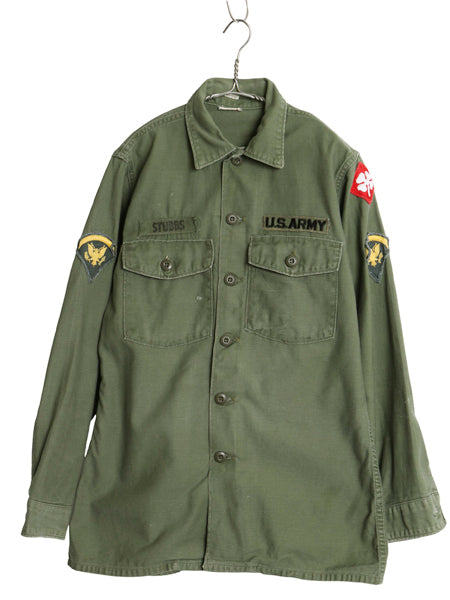 60s 米軍実物 US ARMY コットン サテン ユーティリティ シャツ M / ヴィンテージ OG107 シャツ袖 2nd ミリタリー 軍物 ワッペン フルパッチ