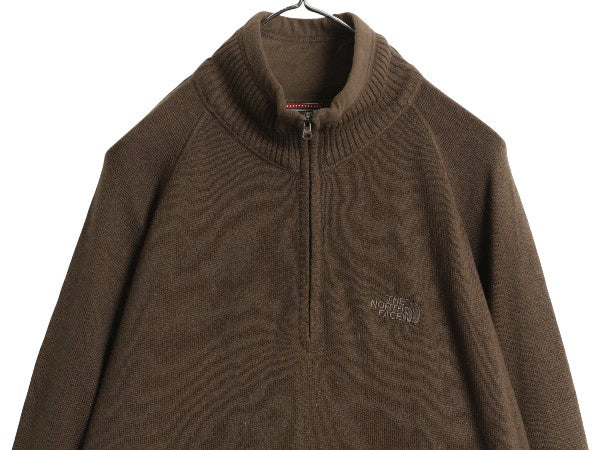 ノースフェイス ハーフジップ ニット セーター メンズ L / 古着 アウトドア コットン アクリル ウール ハイゲージ ワンポイント ハイネック