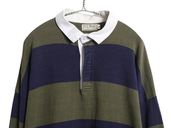 80s USA製 エルエルビーン ボーダー 長袖 ラガーシャツ メンズ XL ヴィンテージ ラグビー 長袖シャツ ポロシャツ カットソー 大きいサイズ
