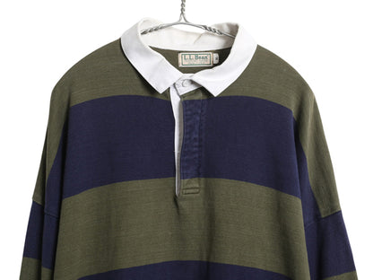 80s USA製 エルエルビーン ボーダー 長袖 ラガーシャツ メンズ XL ヴィンテージ ラグビー 長袖シャツ ポロシャツ カットソー 大きいサイズ