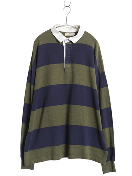 80s USA製 エルエルビーン ボーダー 長袖 ラガーシャツ メンズ XL ヴィンテージ ラグビー 長袖シャツ ポロシャツ カットソー 大きいサイズ