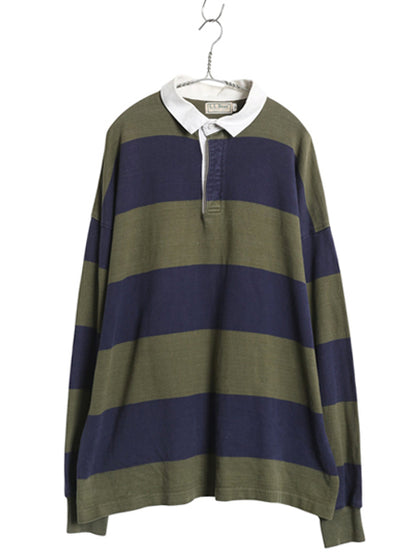 80s USA製 エルエルビーン ボーダー 長袖 ラガーシャツ メンズ XL ヴィンテージ ラグビー 長袖シャツ ポロシャツ カットソー 大きいサイズ