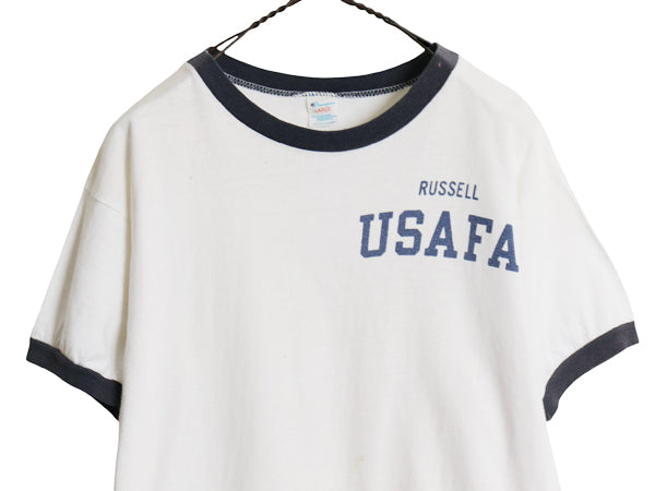 80s USA製 ★ チャンピオン USAFA 染込み プリント リンガー Tシャツ メンズ M 程 ヴィンテージ ミリタリー トリコタグ コットン AIR FORCE