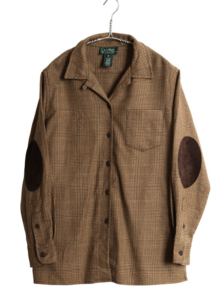 00s ローレン ラルフローレン グレン チェック オープンカラー シャツ レディース S 古着 オールド ポロ ウール ループ留め 開襟 ボックス