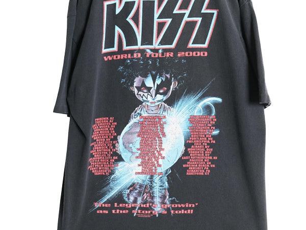 00s ★ キッス ツアー イラスト プリント Tシャツ メンズ L 古着 オールド 当時物 オフィシャル フォト バンド ロック 黒 シングルステッチ