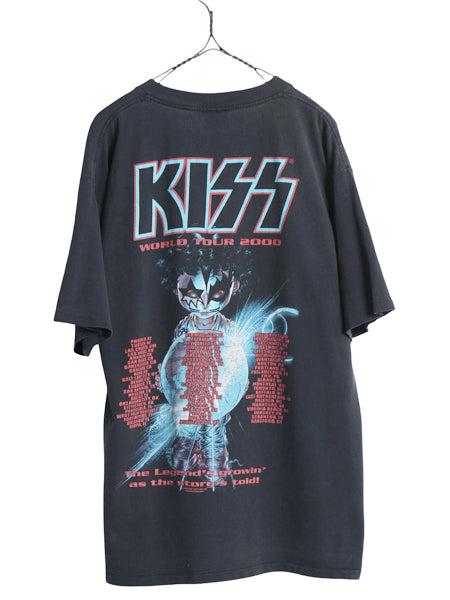 00s ★ キッス ツアー イラスト プリント Tシャツ メンズ L 古着 オールド 当時物 オフィシャル フォト バンド ロック 黒 シングルステッチ