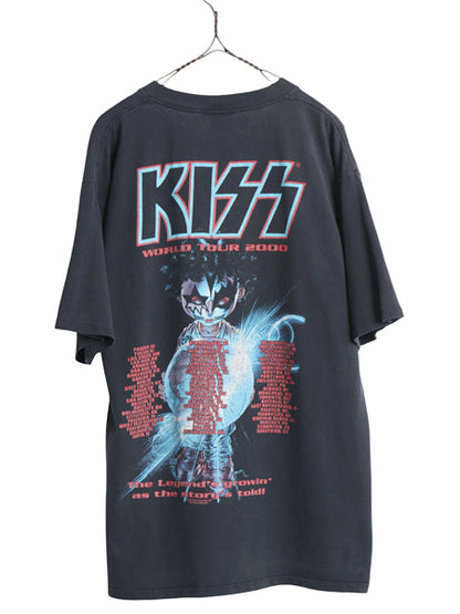 00s ★ キッス ツアー イラスト プリント Tシャツ メンズ L 古着 オールド 当時物 オフィシャル フォト バンド ロック 黒 シングルステッチ
