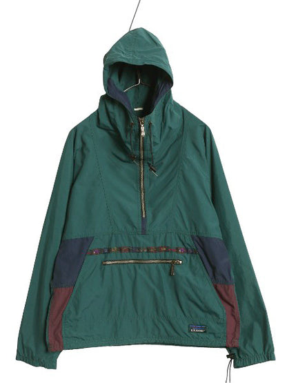 90s エルエルビーン ナイロン アノラック パーカー ジャケット レディース L メンズ S 程 オールド ハーフジップ プルオーバー マンパ 緑