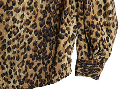 90's LIZ WEAR ヒョウ柄 長袖 シャツ レディース M / オールド 100％ レーヨン ブラウス レオパード アニマル ゆったり マルチカラー 薄手