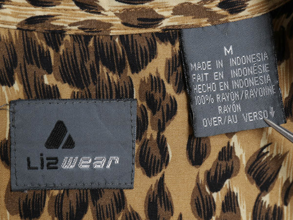 90's LIZ WEAR ヒョウ柄 長袖 シャツ レディース M / オールド 100％ レーヨン ブラウス レオパード アニマル ゆったり マルチカラー 薄手