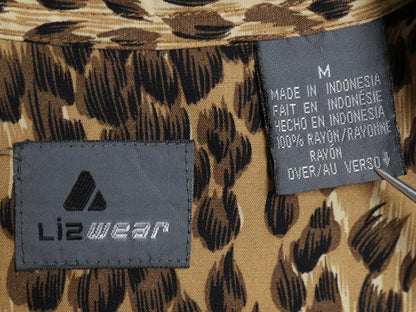 90's LIZ WEAR ヒョウ柄 長袖 シャツ レディース M / オールド 100％ レーヨン ブラウス レオパード アニマル ゆったり マルチカラー 薄手