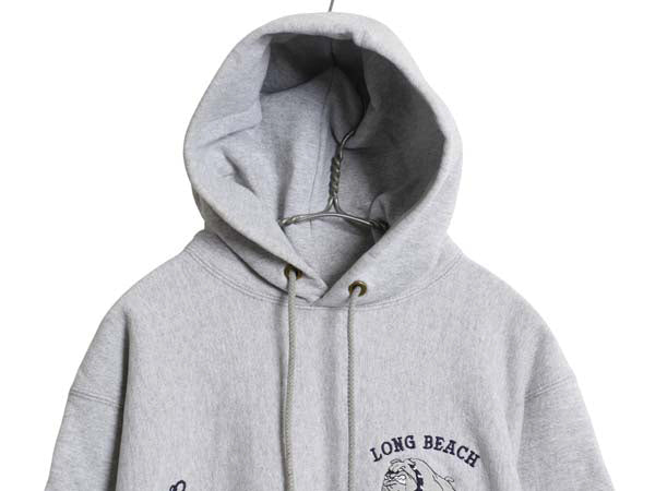 90s USA製 キャンバー スウェット フード パーカー メンズ M / オールド トレーナー プルオーバー 裏起毛 ドッグ 刺繍 バックプリント 厚手