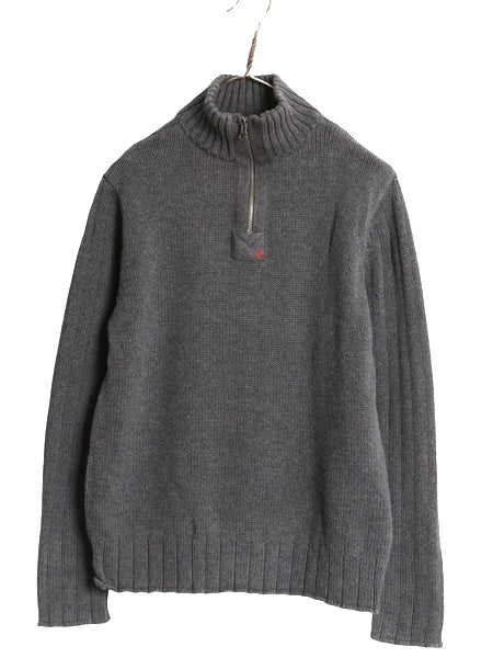 ポロ ジーンズ ラルフローレン ハーフジップ コットン ニット セーター レディース M / ハイネック プルオーバー リブ編み ワンポイント 灰