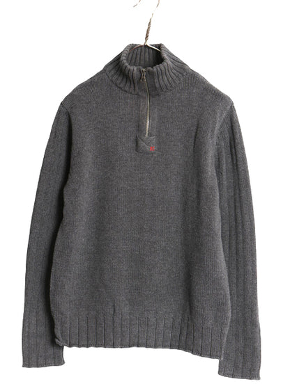 ポロ ジーンズ ラルフローレン ハーフジップ コットン ニット セーター レディース M / ハイネック プルオーバー リブ編み ワンポイント 灰