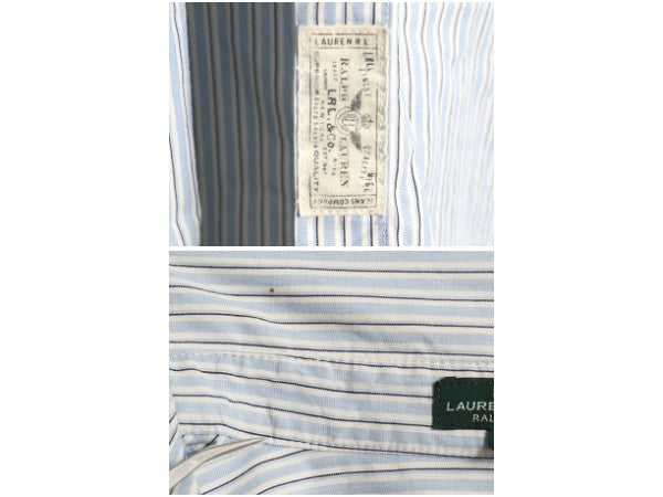 00s ラルフローレン ジーンズ ストライプ 長袖 オープンカラー シャツ レディース XL オールド コットン ループ留め きれいめ 大きいサイズ