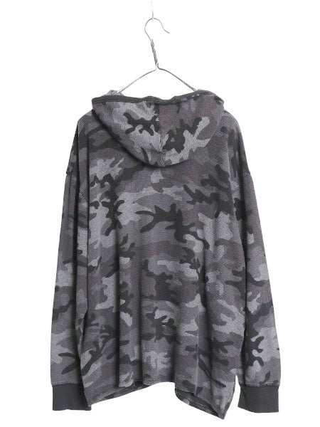ポロ ラルフローレン 迷彩 サーマル パーカー メンズ XL / フード付き 長袖 Tシャツ ハーフジップ ロンT プルオーバー 大きいサイズ 総柄