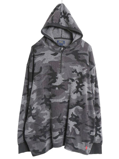 ポロ ラルフローレン 迷彩 サーマル パーカー メンズ XL / フード付き 長袖 Tシャツ ハーフジップ ロンT プルオーバー 大きいサイズ 総柄