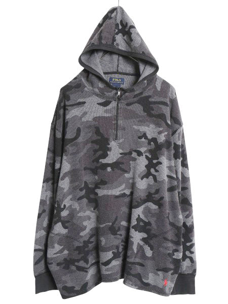 ポロ ラルフローレン 迷彩 サーマル パーカー メンズ XL / フード付き 長袖 Tシャツ ハーフジップ ロンT プルオーバー 大きいサイズ 総柄