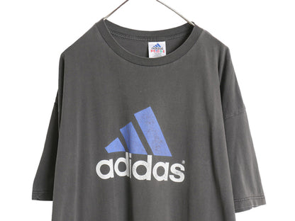 90s USA製 アディダス パフォーマンス ロゴ ビッグ プリント 半袖 Tシャツ メンズ XL / オールド ヘビーウェイト コットン 大きいサイズ 黒