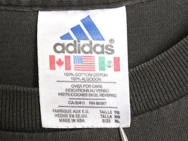 90s USA製 アディダス パフォーマンス ロゴ ビッグ プリント 半袖 Tシャツ メンズ XL / オールド ヘビーウェイト コットン 大きいサイズ 黒