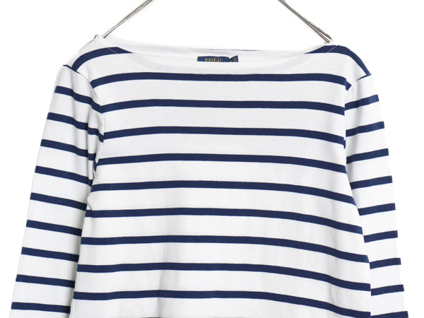 ポロ ラルフローレン ボートネック ボーダー 7分袖 Tシャツ キッズ L レディース S 程 カットソー コットン ストレッチ きれいめ トップス