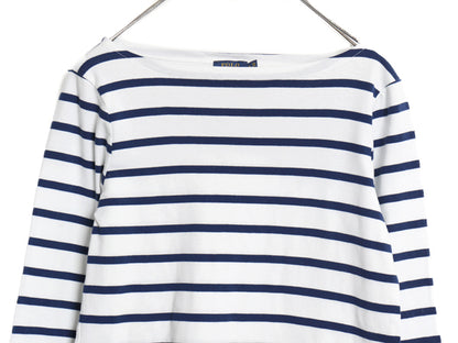 ポロ ラルフローレン ボートネック ボーダー 7分袖 Tシャツ キッズ L レディース S 程 カットソー コットン ストレッチ きれいめ トップス