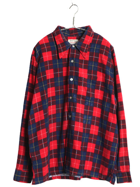 60s 70s N&N XI EAST チェック プリント 長袖 フランネル シャツ メンズ XL ヴィンテージ 100% コットン ネルシャツ プリネル 大きいサイズ