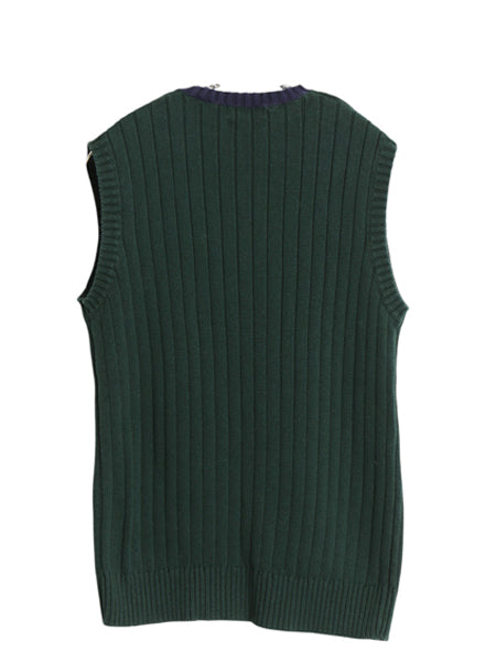 90s ポロ ラルフローレン Vネック コットン ニット ベスト キッズ XL メンズ レディース S オールド プルオーバー 針抜き リブ編み 2トーン