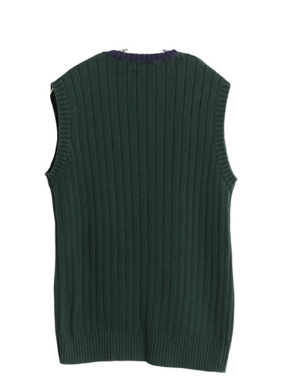 90s ポロ ラルフローレン Vネック コットン ニット ベスト キッズ XL メンズ レディース S オールド プルオーバー 針抜き リブ編み 2トーン