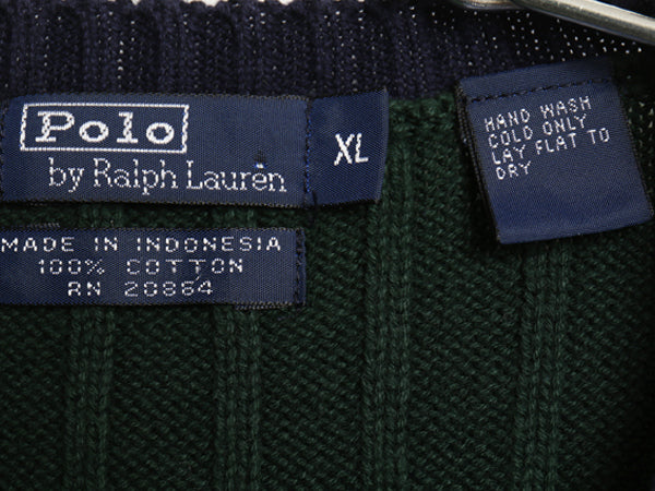 90s ポロ ラルフローレン Vネック コットン ニット ベスト キッズ XL メンズ レディース S オールド プルオーバー 針抜き リブ編み 2トーン