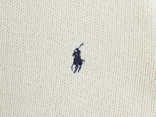 90s ポロ ラルフローレン コットン ニット セーター メンズ L オールド クルーネック リブ編み ワンポイント ポニー 刺繍 無地 ナチュラル