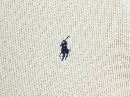 90s ポロ ラルフローレン コットン ニット セーター メンズ L オールド クルーネック リブ編み ワンポイント ポニー 刺繍 無地 ナチュラル