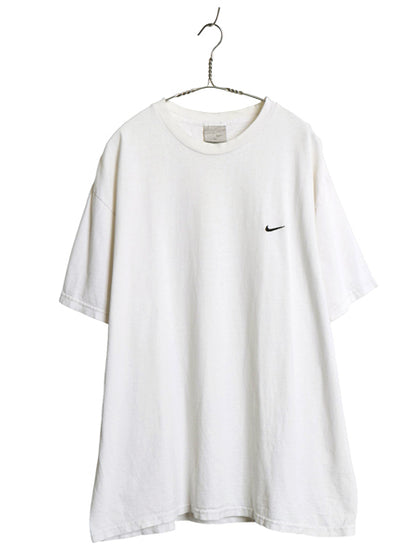 00s ナイキ スモール スウッシュ 刺繍 半袖 Tシャツ メンズ XL オールド ワンポイント ヘビーウェイト コットン シンプル 大きいサイズ 白 