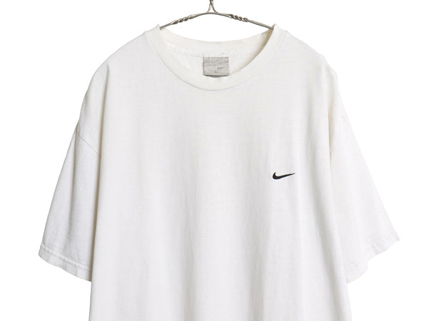 00s ナイキ スモール スウッシュ 刺繍 半袖 Tシャツ メンズ XL オールド ワンポイント ヘビーウェイト コットン シンプル 大きいサイズ 白 