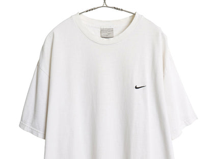 00s ナイキ スモール スウッシュ 刺繍 半袖 Tシャツ メンズ XL オールド ワンポイント ヘビーウェイト コットン シンプル 大きいサイズ 白 