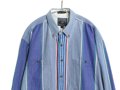 80s チャップス ラルフローレン 長袖 ボタンダウン シャツ メンズ 古着 L ヴィンテージ ポロ コットン マルチカラー ストライプ 長袖シャツ