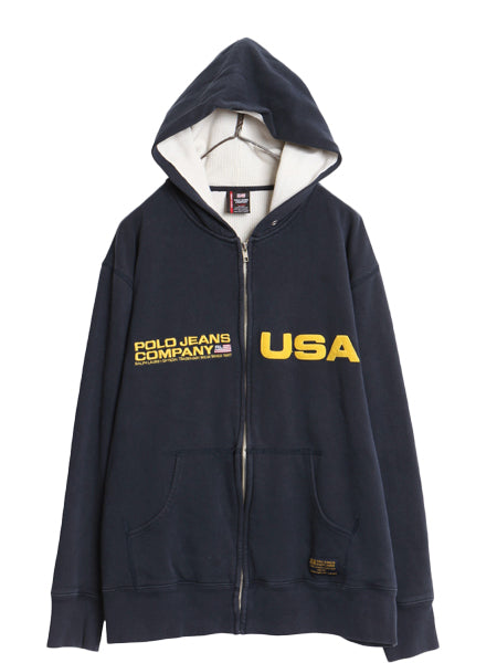 ポロジーンズ ラルフローレン フルジップ スウェット フード パーカー メンズ XL 古着 トレーナー 裏起毛 ワッペン ロゴ 刺繍 大きいサイズ