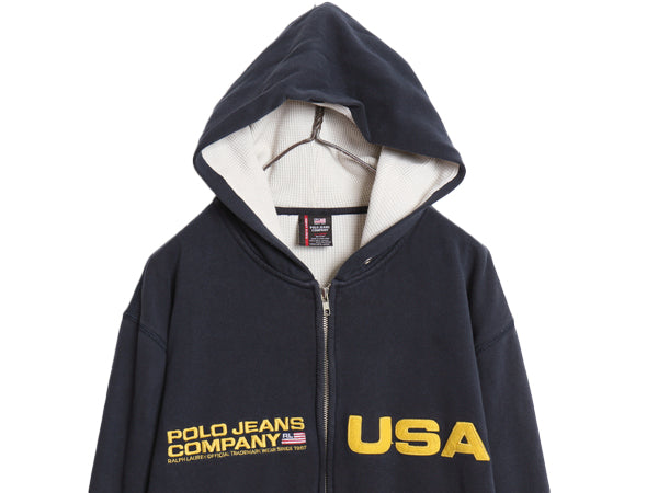 ポロジーンズ ラルフローレン フルジップ スウェット フード パーカー メンズ XL 古着 トレーナー 裏起毛 ワッペン ロゴ 刺繍 大きいサイズ