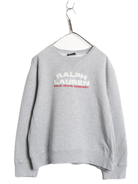 ポロジーンズ ラルフローレン ロゴ 刺繍 スウェット メンズ レディース XL 古着 トレーナー リバース タイプ 前V クルーネック 裏起毛 短丈