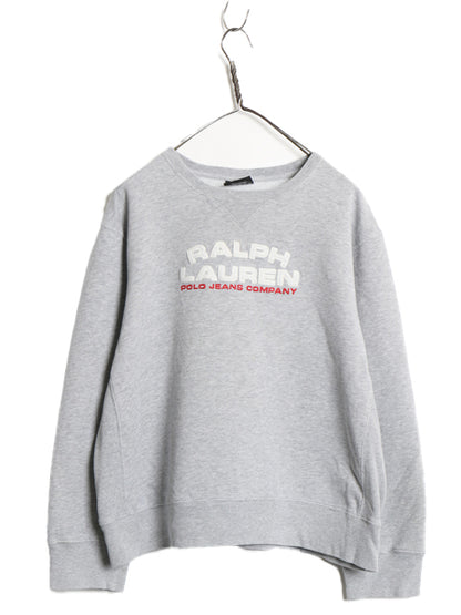 ポロジーンズ ラルフローレン ロゴ 刺繍 スウェット メンズ レディース XL 古着 トレーナー リバース タイプ 前V クルーネック 裏起毛 短丈