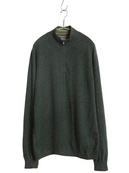 パタゴニア ハーフジップ ニット セーター メンズ L / 11年製 高級 100% カシミヤ アウトドア プルオーバー ハイネック シンプル 無地 深緑