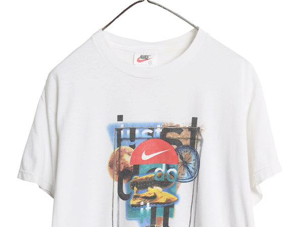 90s USA製 ナイキ グラフィック プリント Tシャツ メンズ S / オールド コラージュ アート スウッシュ スニーカー カットソー コットン 白 
