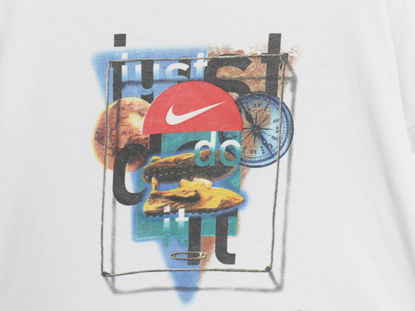 90s USA製 ナイキ グラフィック プリント Tシャツ メンズ S / オールド コラージュ アート スウッシュ スニーカー カットソー コットン 白 